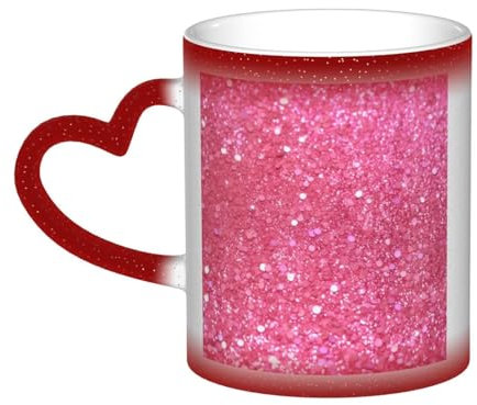Tasse sensible à la chaleur changeant de couleur rose étincelante imprimée paillettes tasse en céramique fantaisie tasse sensible à la chaleur cadeau personnalisé pour anniversaire, anniversaire de