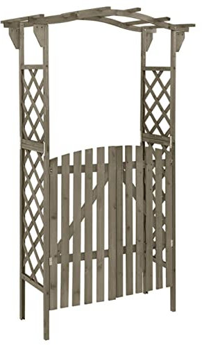 Tidyard Pergola mit Tor Rosenbogen Torbogen Rankhilfe Spalier Rankgitter Gartenbogen Gartentor Gartentür 116 x 40 x 204 cm (L x B x H),Grau,Massives Tannenholz