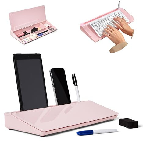 Garood Desktop Whiteboard with Storage (Pink), Pink White Board, Desk Board Glassboard, Desktop Dry Erase Board, Dry Erase Desk Organizer, Phone Tablet Holder Desk Storage 15.8X7X2 inches