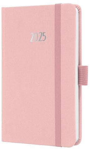 SIGEL J5404 Wochenkalender 2025 A6, Jolie, rosa, Hardcover mit Textileinband, Gummiband, Stiftschlaufe, Einstecktasche, 174 Seiten, vegan, Buchkalender, Terminplaner