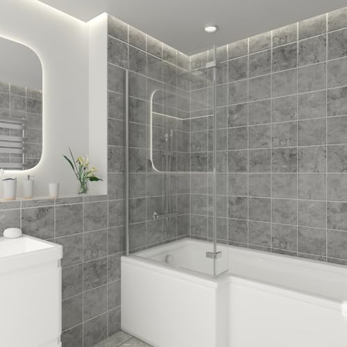 NRG Paroi de baignoire en forme de L 800 x 1400 mm avec cadre chromé et verre de sécurité de 6 mm