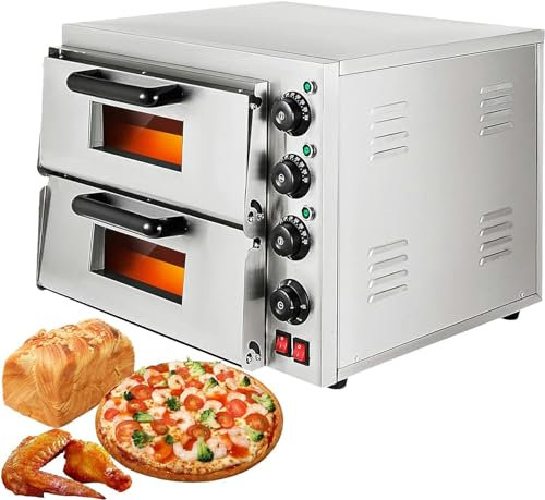Commercial Pizza Oven,3000W Portable Electric Pizza Oven,Stainless Steel Pizza Maker,Electric Countertop Pizza Multipurpose Snack Oven for Restaurant,10-60min Timing,50-350℃ (Double Layer)
