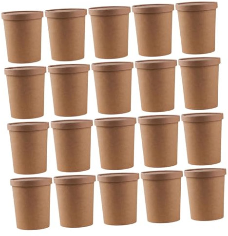 CLISPEED 25 Juegos Copa Odén Tazas de Espresso Desechables Papel congelador Tazas de café Desechables Taza de expreso recipientes de Sopa con Tapas Cuenco de Papilla de Papel con Cubierta