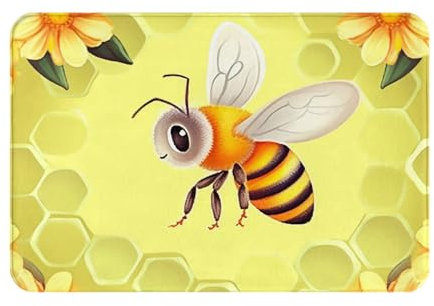 VducK Front Door Mat Indoor Outdoor Entrance All-Weather Doormat Bee in Flower Welcome Mat Washable Non-Slip Door Pad for Home Entry Floor 60 x 40 cm