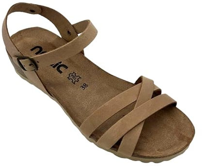 NENIC – Sandalia mujer piel – Modelo VIENA – Tiras cruzadas con correa al tobillo – Cuña cómoda 3 cm y plantilla acolchada FLEX – Hechas en España – Elegancia y confort diario