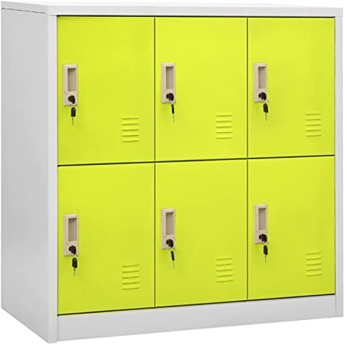 Homgoday Schließfachschrank mit 6 Schließfächern Spind Schrank Umkleideschrank Metallschrank Fächerschrank Aktenschrank Lagerschrank Mehrzweckschrank Hellgrau und Grün 90x45x92,5 cm Stahl
