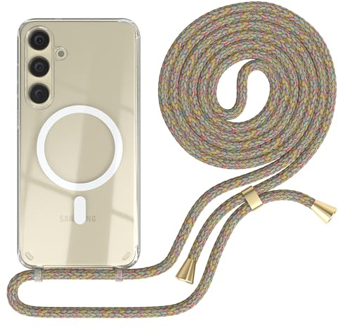 EAZY CASE - Handykette kompatibel mit Samsung Galaxy S24 Plus Kette zum Umhängen Stoßfest Handyhülle für Galaxy S24 Plus Silikon Hülle mit Band Handytasche Transparent als Fallschutz in Rainbow
