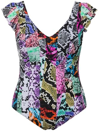 Ulla Popken Damen große Größen Übergrößen Plus Size Badeanzug, Mustermix, Softcups, Flügelärmel schwarz 46 827684100-46