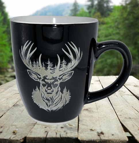 Gravur-Shop-Kaffeebecher mit eigenem Text graviert - Tasse mit Wunschtext und Wunschzeichen- Schwarz glänzende Oberfläche - Farbe Schwarz, Keramik