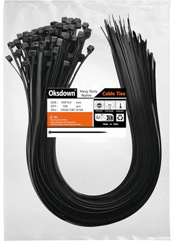 Oksdown 100 Pack Black Thick Cable Ties Heavy Duty Large 550mm×9.0mm Strong Nylon Plastic Self Locking 22 inch/55 cm Long Zip Tie Wraps