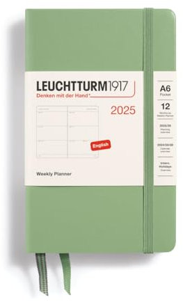LEUCHTTURM1917 370780 Wochenkalender Pocket (A6) 2025, Salbei, Englisch