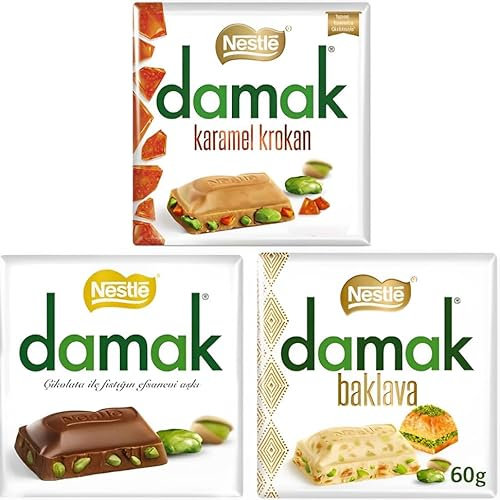 3x NESTLE DAMAK Probierpaket : mit den Sorten Baklava, Karamel Krokan & Pistazie