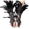 songyea Damen Schwarz Feder Handschuhe, Vintage Spitzenhandschuhe, Gothic-Netzhandschuhe, Fingerlose Lange Handschuhe für Hochzeit Halloween Cosplay (Schwarz, Standard)
