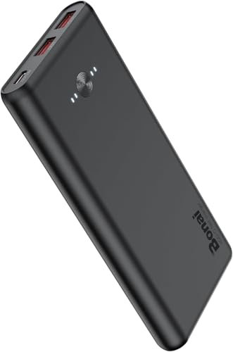 BONAI Banque d'alimentation 10000 mAh - Ultra Fine, Entrée et Sortie USB-C, Charge Rapide 3A, Batterie Externe Portable pour Téléphones Portables - Compatible avec iPhone Samsung Xiaomi Huawei