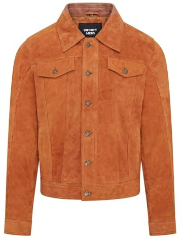 Infinity Leather Giacca Jeans da Uomo in Pelle Scamosciata Western in Pelle Scamosciata di Capra Camionista
