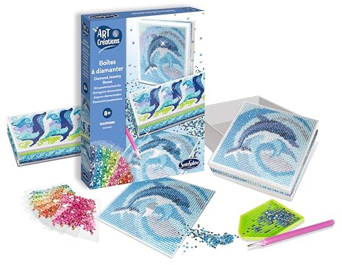 Sentosphère 3932490 Bastelset Strasssteinschatulle, Motiv Delfine, Kreativ-Set, DIY für Kinder und Erwachsene
