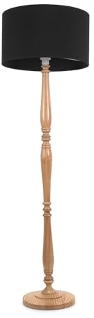 ValueLights | Traditional Light Wood Candlestick Floor Lamp with Black Fabric Drum Shade for Living Room | Floor Lamps, Home Décor & Improvement Essential | Included LED Bulb