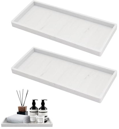 Bathroom Tray, 2 Pcs Silica Gel Decorative Trays, Vanity Tra, Countertop Sink Storage Tray Organiser for Cosmetic, Perfume, Home Decor Tray, used for Candles, Soap, Plant, Trinket Tray Etc (White)