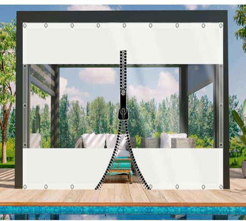 DGSFES Bâche de Protection Exterieur Bache Transparente avec œIllets 1mx1m,600g/m² Bache Epaisse PVC Impermeable avec 1 Porte Fermeture Eclair pour Terrasse Serre Jardin Pergola Poule