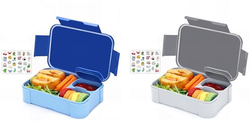 Bugucat Brotdose Kinder mit Fächern 2er Set, 900ml Bento Box Kinder, Auslaufsicher Lunchbox, Brotbox für Erwachsene Kindergarten Schule Ausflüge, Mikrowelle/Spülmaschinenfest