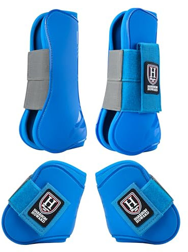 Harrison Howard Reitgamaschen vorne offen/Streichgamaschen für Pferde Schutzstiefel zum Springen Trailreiten 4er Set Azurblau XL