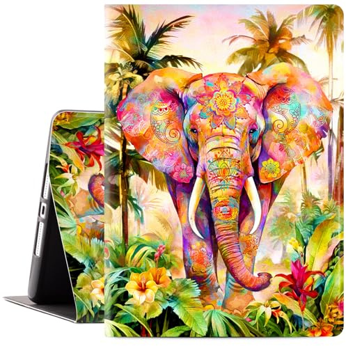 Lokigo iPad 10.2 Case - Tropical Elephant - 9th/8th/7th Gen Compatible - Multicolor Animal Print - Waterproof - Auto Wake/Sleep - Hands-Free Viewing & Shock Absorption