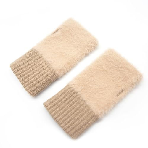 Long Keeper Thermisch Fingerlose Handschuhe Damen Winter Weich Und Flauschig Elastische Halbfinger Handschuhe Armstulpen (Khaki)