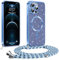 Phoona Glitter Funda para iPhone 12 Pro MAX 6,7 con Cuerda, Ajustable Teléfono Cordón, Compatible con MagSafe, Anti-Caída, Carcasa Protectora Silicona AntiChoque, Azul