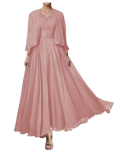 JIAJUPA Robe longue mère de la mariée avec veste pour mariage, grande taille, robe de mère de marié, robe de soirée formelle, vieux rose, 48
