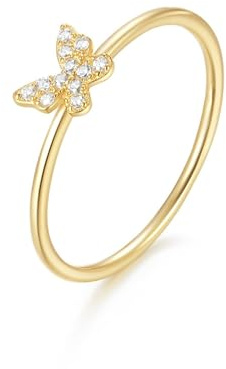 Grewod Ehering Damen Gold 375/585 Schmetterling Weiß Rund Moissanit Stein Schmuck Trauringe Gr.47-62