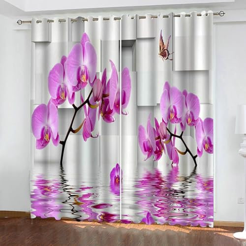 Bishilin Verdunkelungsvorhänge mit Ösen 2er Set 274x160CM, Gardinen Blickdicht Modern Orchidee Schmetterling Schiebevorhänge Wohnzimmer Schlafzimmer Küche