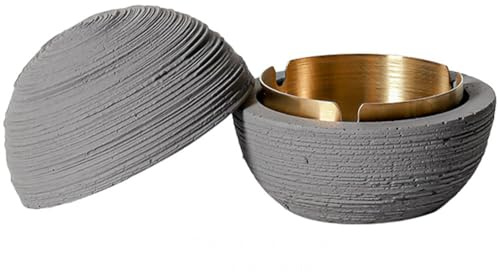 Cutfouwe Tischmülleimer mit Deckel - Robuster Beton-Mülleimer mit Metall-Innenzylinder, Winddicht & Geruchsneutral - Ideal für Küche, Balkon und Garten,Grau,10cm