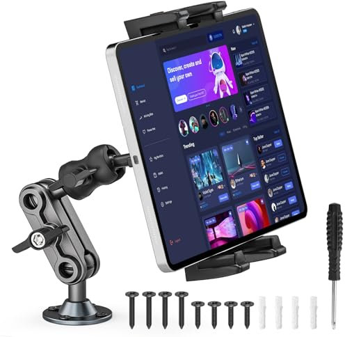 Nakelulu Tablet Car Mount, Heavy Duty Drill Base Desktop Tablet Holder, Suitable for Trucks, Walls, Desktops, iPad Wall Mount Compatible with 4.7 to 12.9-inch Tablets and Mobile Phones