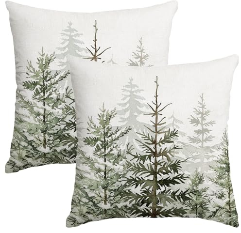 Miaikoe Weihnachtsbaum-Kissenbezüge, 60 x 60 cm, Grün, Bauernhaus, dekorative Wurfkissenbezüge für Couch, Sofa, Winterurlaub, Dekoration, 2 Stück
