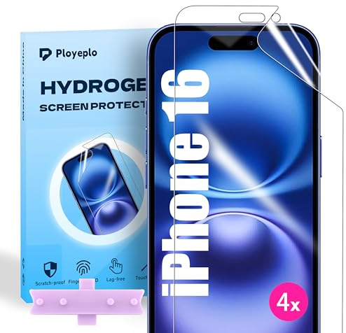 Ployeplo Hydrogel Folie für iPhone 16, 4 Stück Schutzfolie Klar HD Weich TPU Displayschutzfolie, Hochempfindliche Kratzfest Schutzfolie(Nicht Gehärtetes Glas)