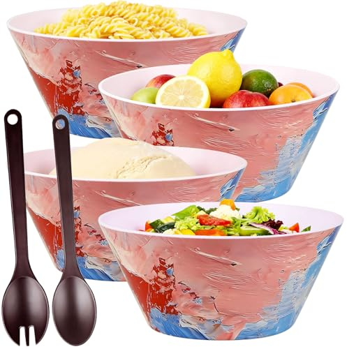 Greentainer Salatschüssel Set mit Gabel & Löffel,4-teiliges 3,1L Rührschüssel aus RPET,Stapelbare Mixing Bowl für Küche,Große Schüssel,Servierschüssel ideal zum Mischen und Servieren,Plastikschüssel