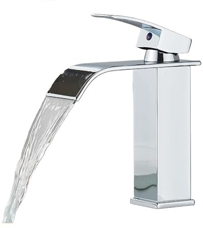 Bathroom Black Waterfall Basin Sink Faucet Brass Cold Hot Water Mixer Vanity Tap Deck Mounted Washbasin Tap(Chrome)