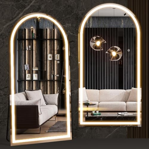 CASSILANDO 180x80 gewölbter Ganzkörperspiegel, LED Spiegel Ganzkörperspiegel mit Licht, Beleuchteter Bodenspiegel, Ankleidespiegel, Eitelkeitsspiegel für Schlafzimmer, Dimmen & 3 Farbmodi (weiß)