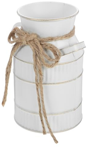 ZUNOXAZ Jarrón Metálico Vintage Estilo Lechera con Asa Doble para Flores y Decoración Rústica de Hogar Florero Compacto Portátil para Interiores y Balcón