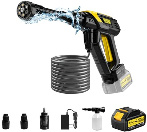 Cordless Pressure Washer with 6-in-1 Nozzle, Portable Power Washers with 4000mAh Battery, 120Bar Max Pressure, 9-Level Adjustable Pressure for Car, Floor, Garden Cleaning & Watering