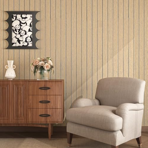 Livelynine Dicke Selbstklebende Tapete Holzoptik Natur Selbstklebende Wandpaneele Holzoptik 3D für Wohnzimmer Esszimmer 90CMx5M Wand Tapeten für Büro Decken Holzlamellen Braun Holzpaneele Wand Flur