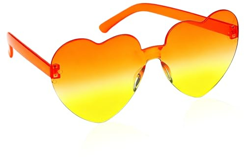 Aperol Brille Damen,Herz Brille Orange,Gradient Aperol Gläser,Vintage Hippie Herzform 70er jahre Accessoires,Randlose Farbige Sonnenbrille,Lustige Partybrille für Karneval,Fasching,JGA,Sommer Party