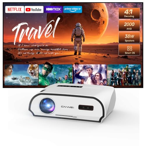 Smart 4K Projector for Home & Outdoor – 1800 ANSI Bright Daylight Projector, HDR10+, WiFi 6 Bluetooth 5.2, HDMI 2.1, 38W Speakers, Quick Focus Adjustment, Built-in Apps for Movies, Gaming & Business