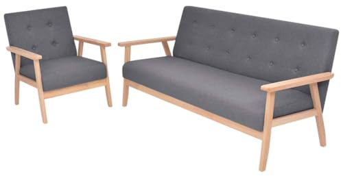Bucmath Sofa-Set 2-TLG. Dunkelgrau Stoffpolsterung, Skandinavisches Design, Massivholzrahmen, Bequeme Sitzgarnitur für Wohnzimmer, 1 Sessel und 1 Dreisitzer