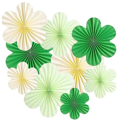 ZYOOO Hanging Paper Flower,9 Pcs Paper Fans Decorations,Green Decor for Birthday,Wedding,Baby Shower,St.Patrick's Day,Garden,Tea Party Backdrop