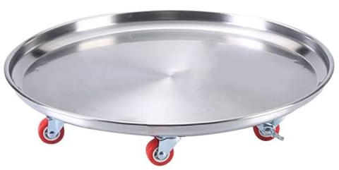QDZC Stainless Steel Plant Caddy With Lockable Wheels Casters Heavy Duty, Round Outdoor Plant Stand Pot Trolley With Wheels Rolling Base, Planter Dolly for Flower Pot Mover 18/440lb