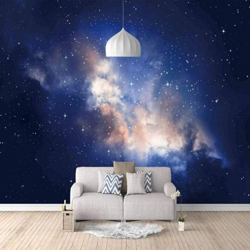 Beautiful Blue Starry Sky Stars Universe 3D Wallpaper Easy Install Feature Office Living Room Sofa Bedroom TV Background Wall Decoration-400cm×280cm
