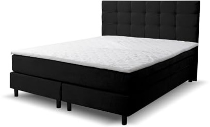 VENASI MÖBEL Boxspringbett BOSS, Polsterbett Maße: 140x200 cm, Farbe: Schwarz, Velourstoff, Doppelbett mit Bonell-Matratze H3 inkl. Topper