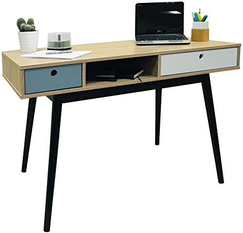WATSONS INDUSTRIAL - 2 Drawer Office Computer Desk/Dressing Table - Oak/Black