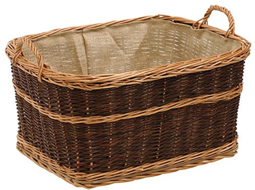 Dehner Panier en osier avec toile de jute Marron foncé 60 x 47 x 40 cm